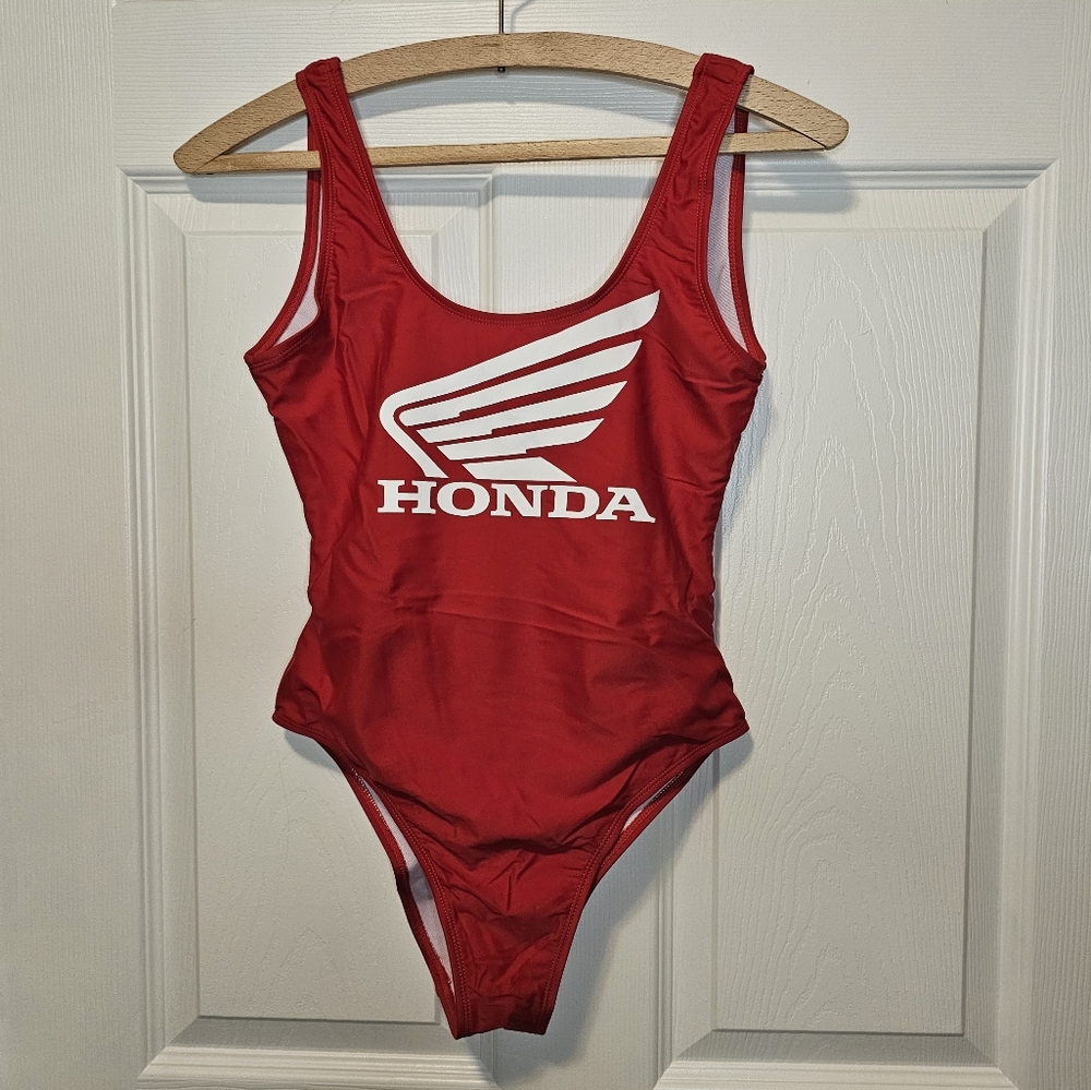 Red and White Honda Logo One-Piece Swimsuit